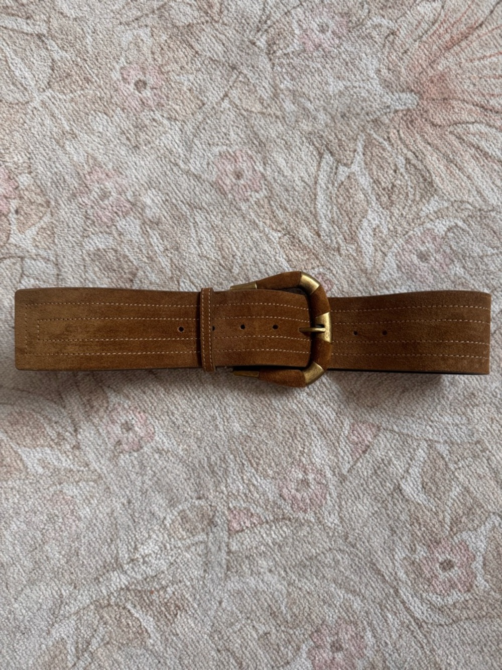 Sezane Tan Suede Belt with Gold Buckle